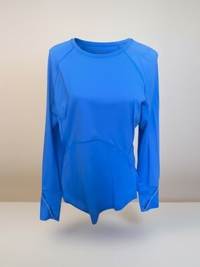 Lululemon Run Tall Top Womens M Tall Blue Long Sleeve Reflective Zip